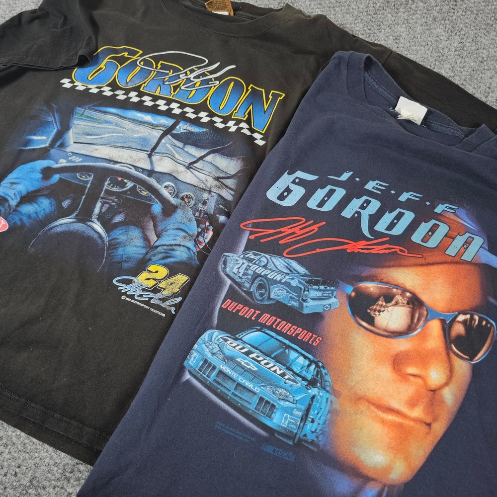 Vtg 1994 Jeff Gordon NASCAR Graphic T-Shirt Nutmeg Lot of 2 #24 Black Mens L